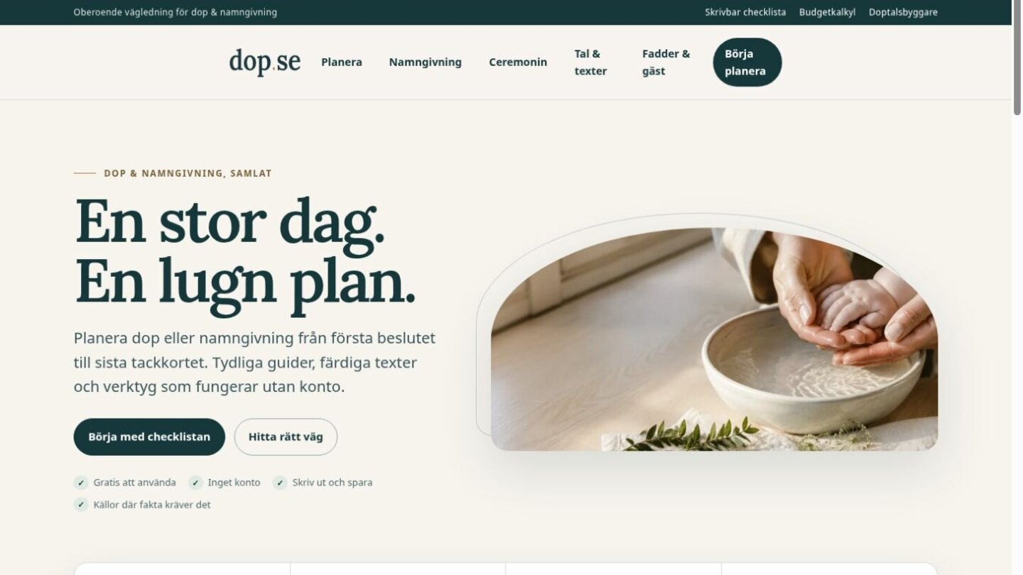 Förstasidan på Dop.se