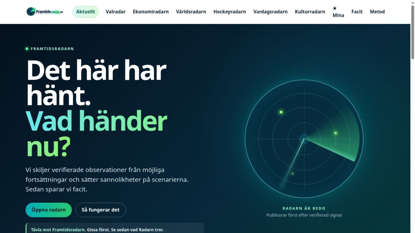Förstasidan på Framtidsradar.se