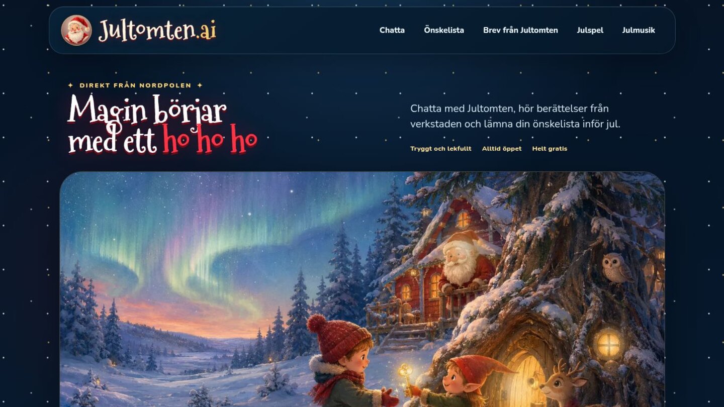 Förstasidan på Jultomten.ai
