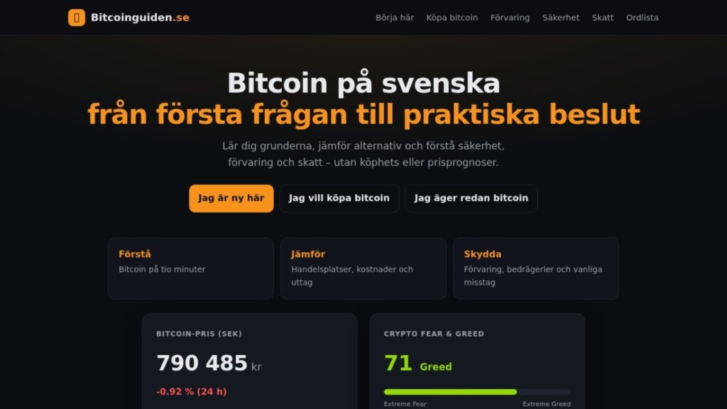 Startsidan på Bitcoinguiden.se