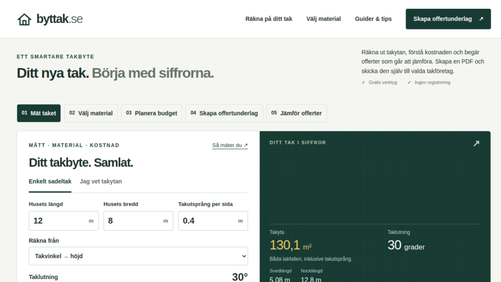 Startsidan på Byttak.se